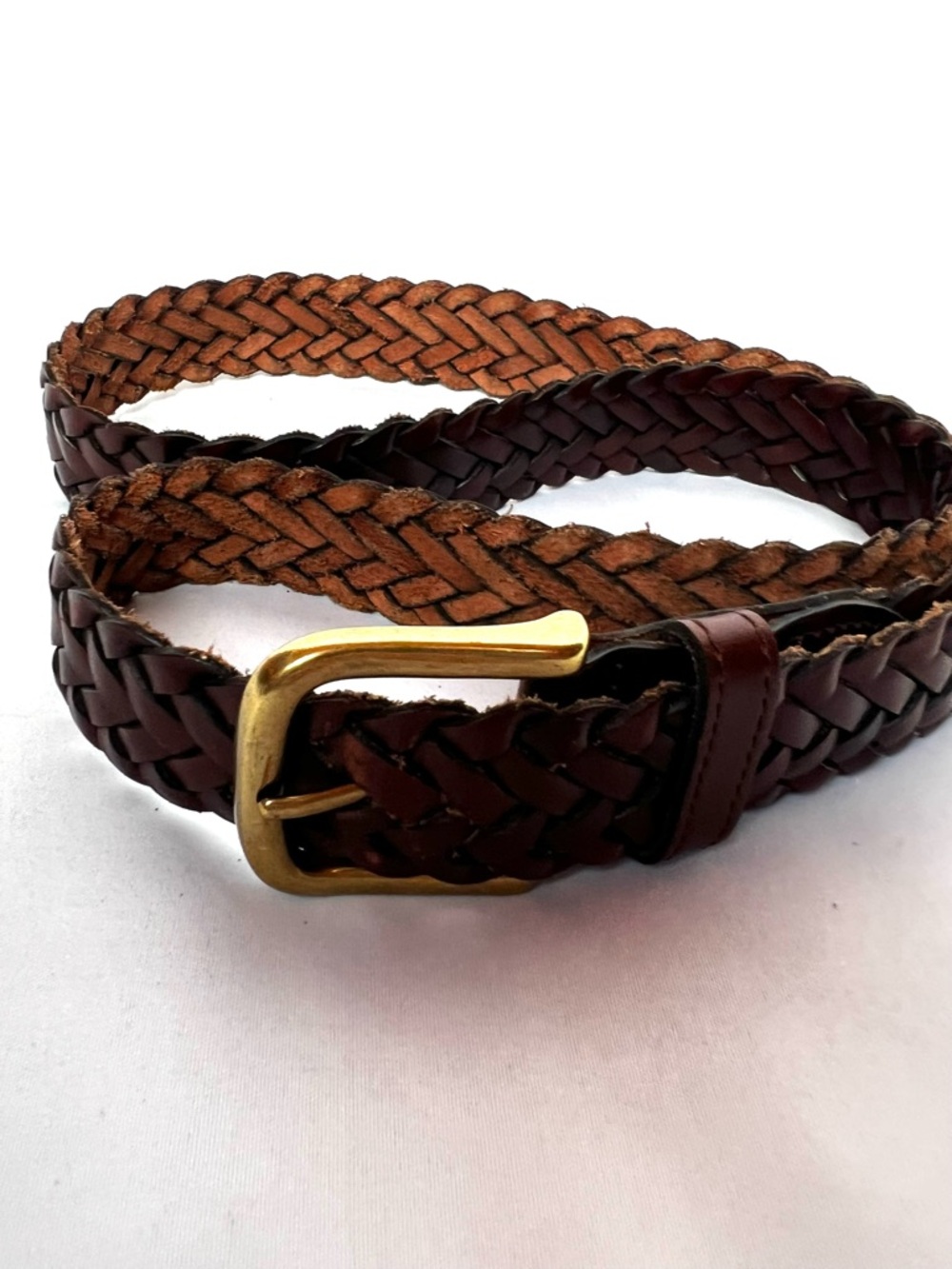 Woven Leather Belt Brown XL Handmade Guatemala Braided Boho Unisex